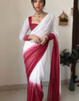 Admirable 1-Minute Ready To Wear Dark Pink and White Georgette Saree