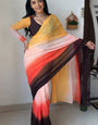 Petrichor 1-Minute Ready To Wear Yellow and Brown Georgette Saree