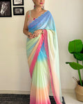 Lustrous 1-Minute Ready To Wear Firozi and Pink Georgette Saree