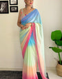 Lustrous 1-Minute Ready To Wear Firozi and Pink Georgette Saree