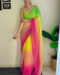 Effulgent 1-Minute Ready To Wear Green and Pink Georgette Saree