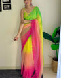 Effulgent 1-Minute Ready To Wear Green and Pink Georgette Saree