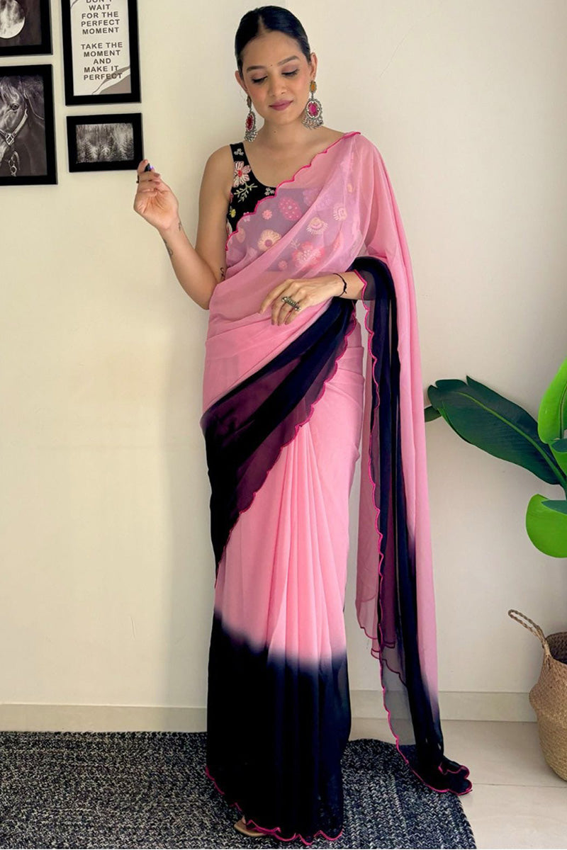 Allure 1-Minute Ready To Wear Pink and Blue Georgette Saree