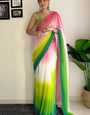 Unequalled 1-Minute Ready To Wear Pink and Parrot Georgette Saree