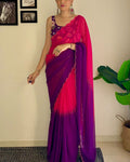 Supernal 1-Minute Ready To Wear Pink and Purple Georgette Saree