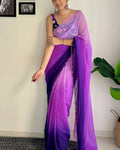 Luxuriant 1-Minute Ready To Wear Purple and Blue Georgette Saree