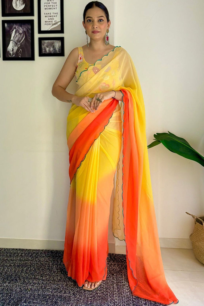 Magnetic 1-Minute Ready To Wear Yellow and Orange Georgette Saree