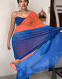 Excellent 1-Minute Ready To Wear Orange and Blue Georgette Saree