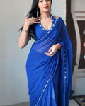 Seraphic 1-Minute Ready To Wear Royal Blue Georgette Saree