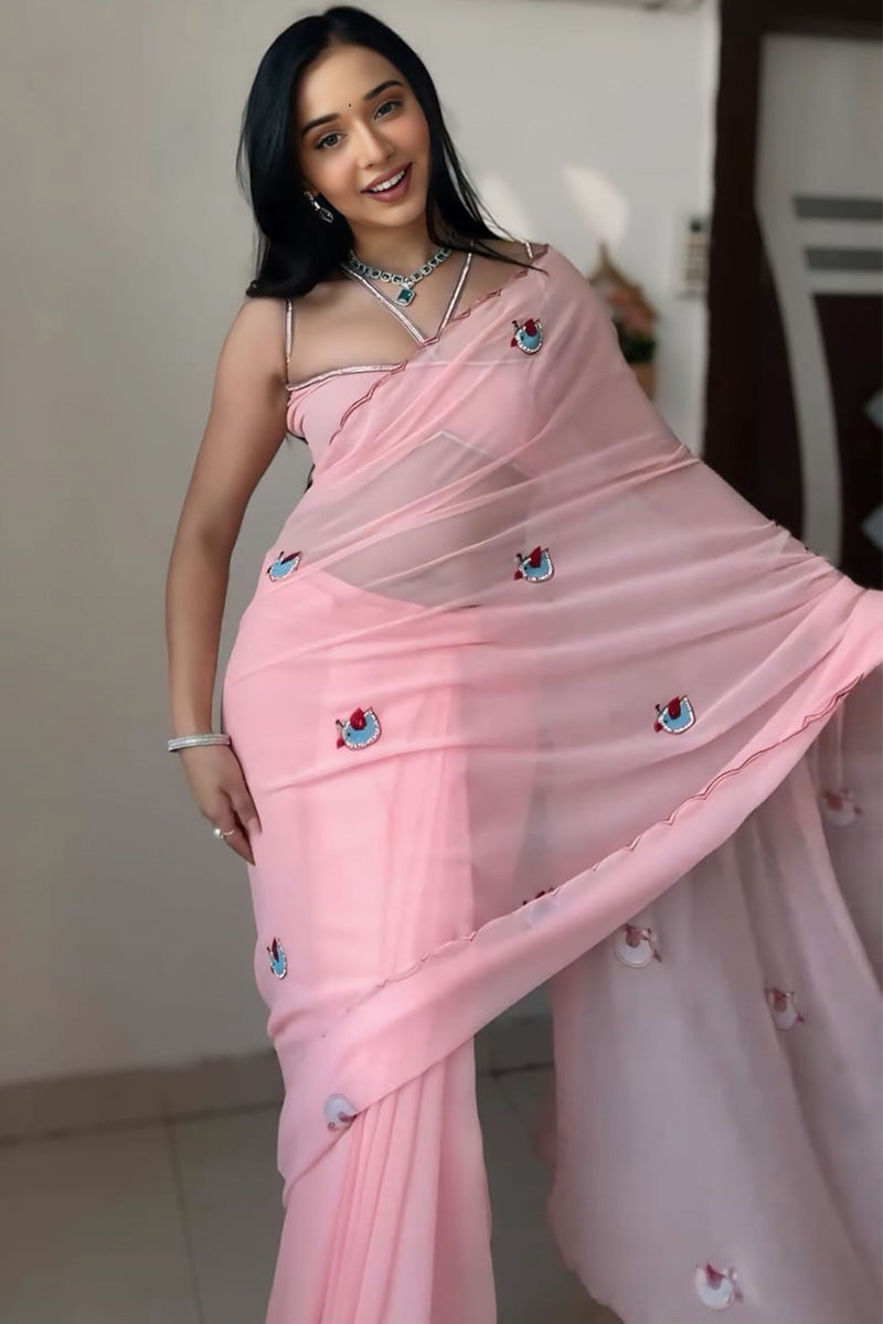 Fancifull 1-Minute Ready To Wear Pink Georgette Saree