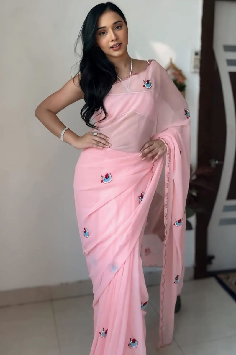 Fancifull 1-Minute Ready To Wear Pink Georgette Saree