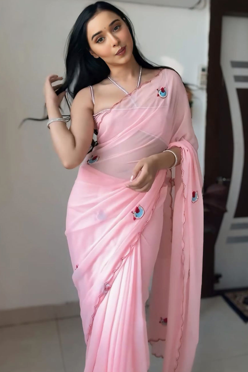 Fancifull 1-Minute Ready To Wear Pink Georgette Saree