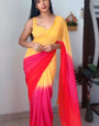 Classy 1-Minute Ready To Wear Yellow and Red Georgette Saree