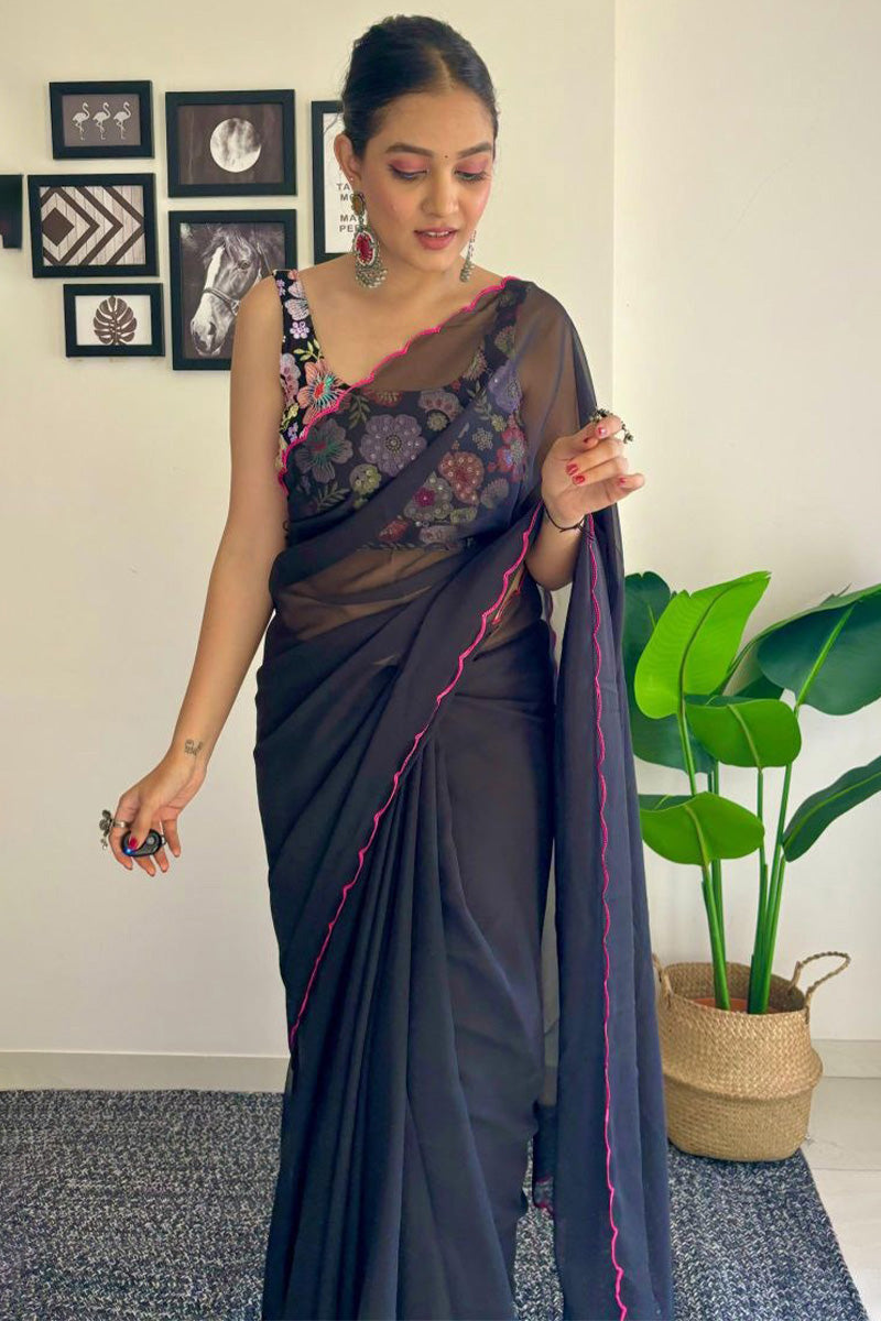 Serendipity 1-Minute Ready To Wear Black Georgette Saree