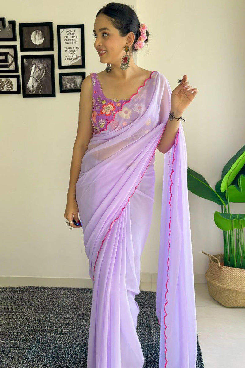 Alluring 1-Minute Ready To Wear Lavender Georgette Saree