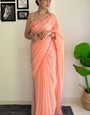 Grandiose 1-Minute Ready To Wear Peach Georgette Saree