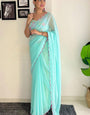 Symmetrical 1-Minute Ready To Wear Sky Georgette Saree