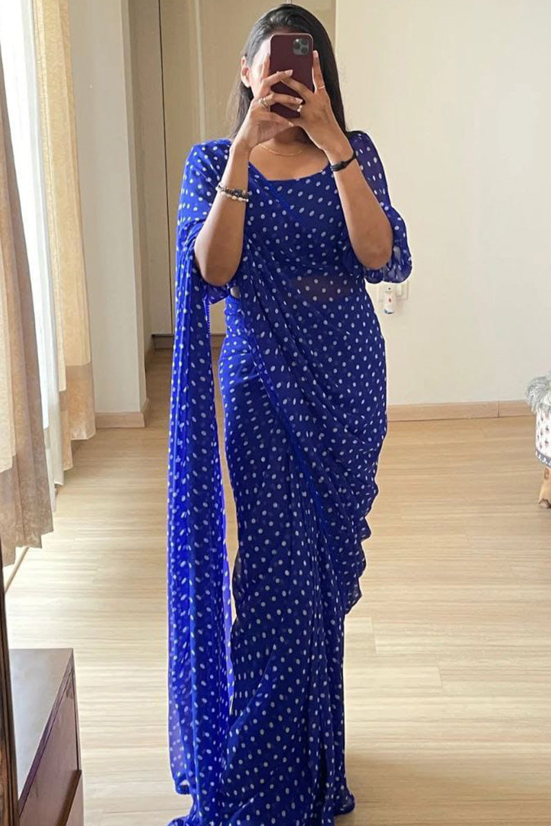 Embrocation 1-Minute Ready To Wear Blue Georgette Saree