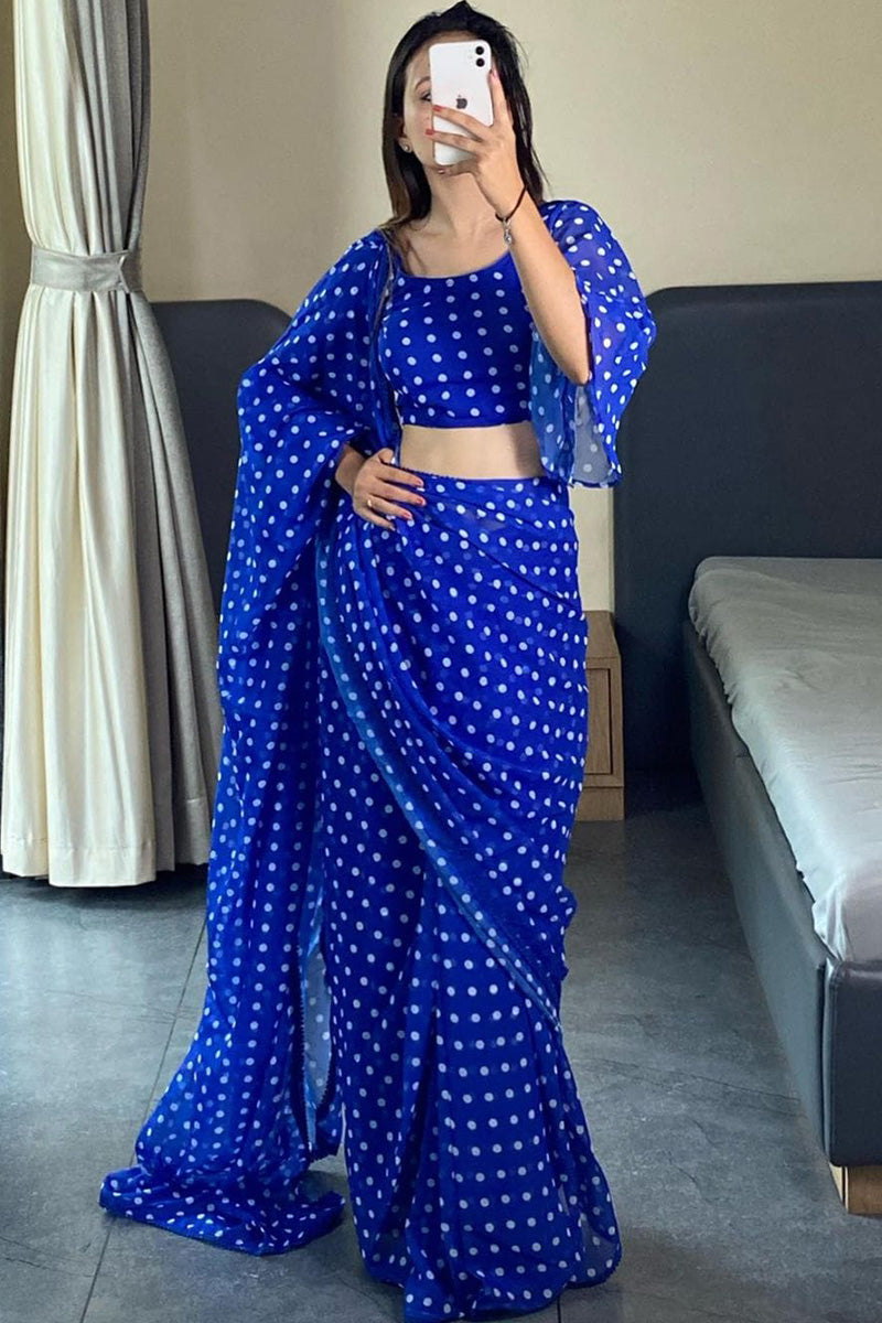 Embrocation 1-Minute Ready To Wear Blue Georgette Saree