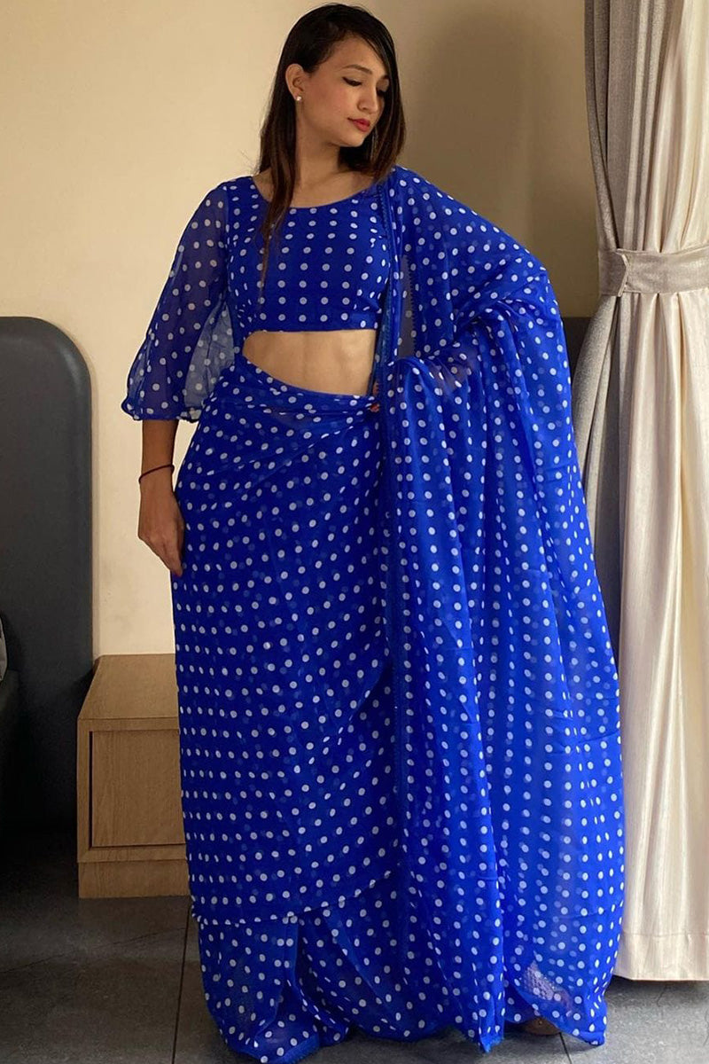 Embrocation 1-Minute Ready To Wear Blue Georgette Saree