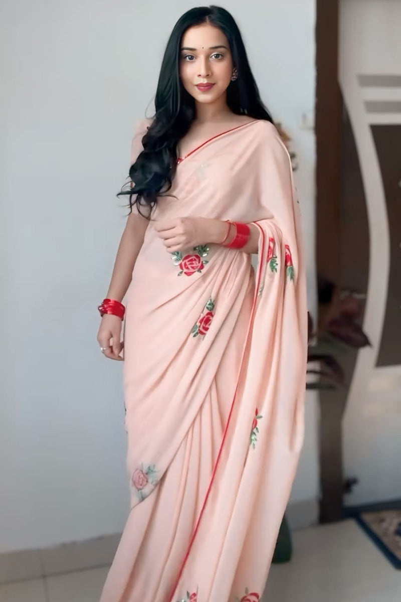 Staring 1-Minute Ready To Wear Peach Georgette Saree