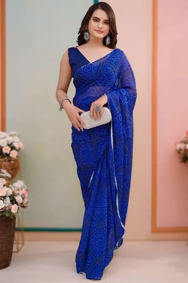 Delightful 1-Minute Ready To Wear Blue Georgette Saree