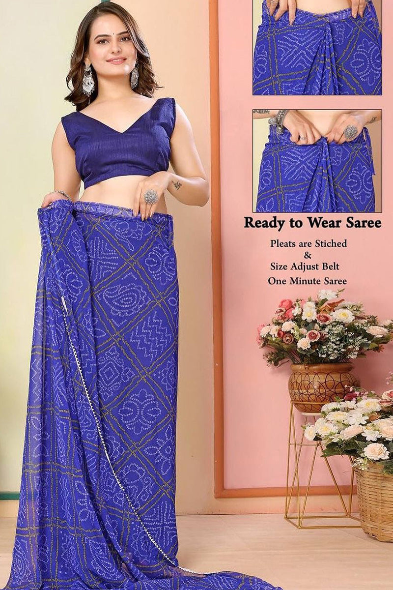 Delightful 1-Minute Ready To Wear Blue Georgette Saree