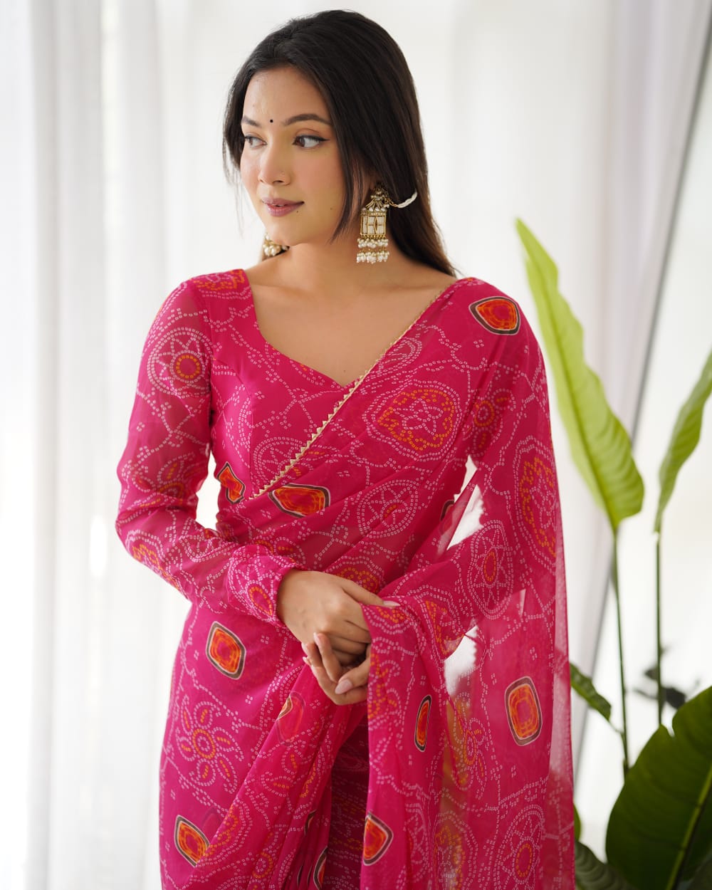 Invaluable 1-Minute Ready To Wear Dark Pink Georgette Saree