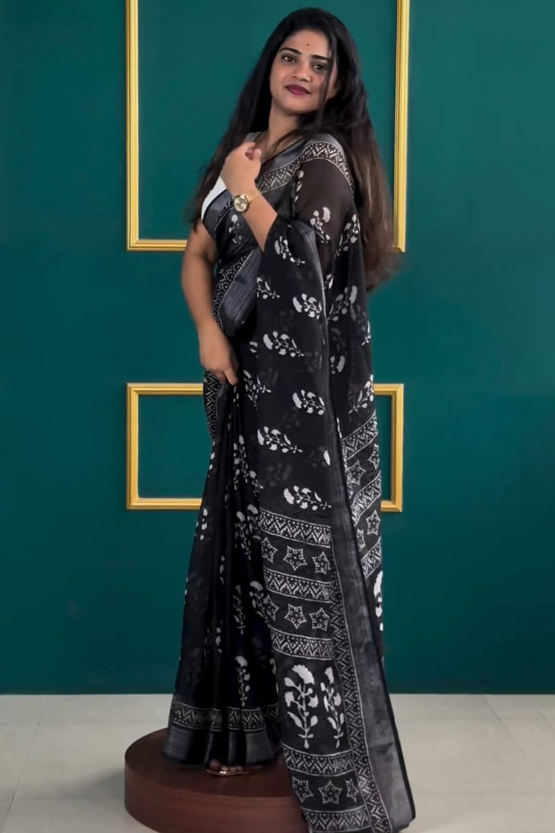 Flattering 1-Minute Ready To Wear Black Cotton Saree