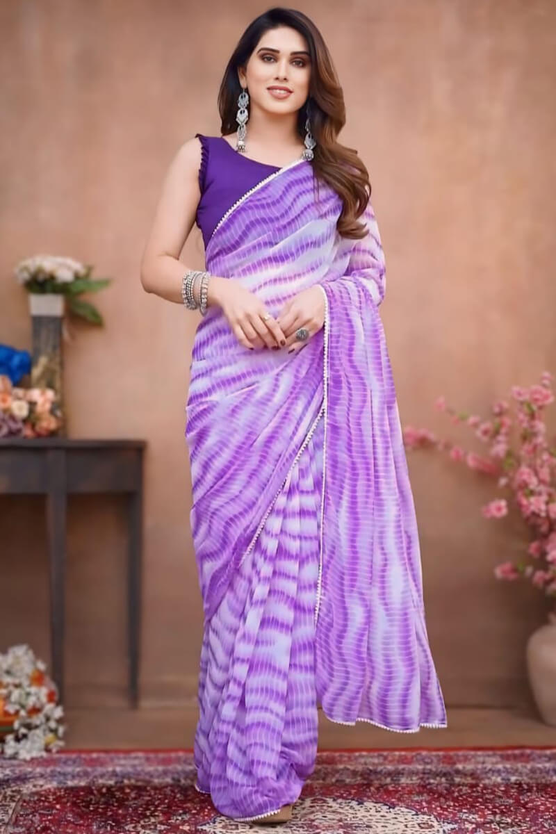 Deserving 1-Minute Ready To Wear Lavender Georgette Saree