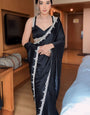 Lovely 1-Minute Ready To Wear Black Satin Silk Saree