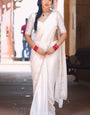 Blooming 1-Minute Ready To Wear White Satin Silk Saree