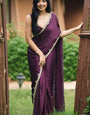 Prominent 1-Minute Ready To Wear Wine Satin Silk Saree