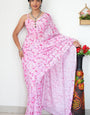 Extraordinary 1-Minute Ready To Wear Baby Pink Printed Satin Silk Saree