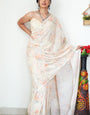 Lovely 1-Minute Ready To Wear Beige Printed Satin Silk Saree