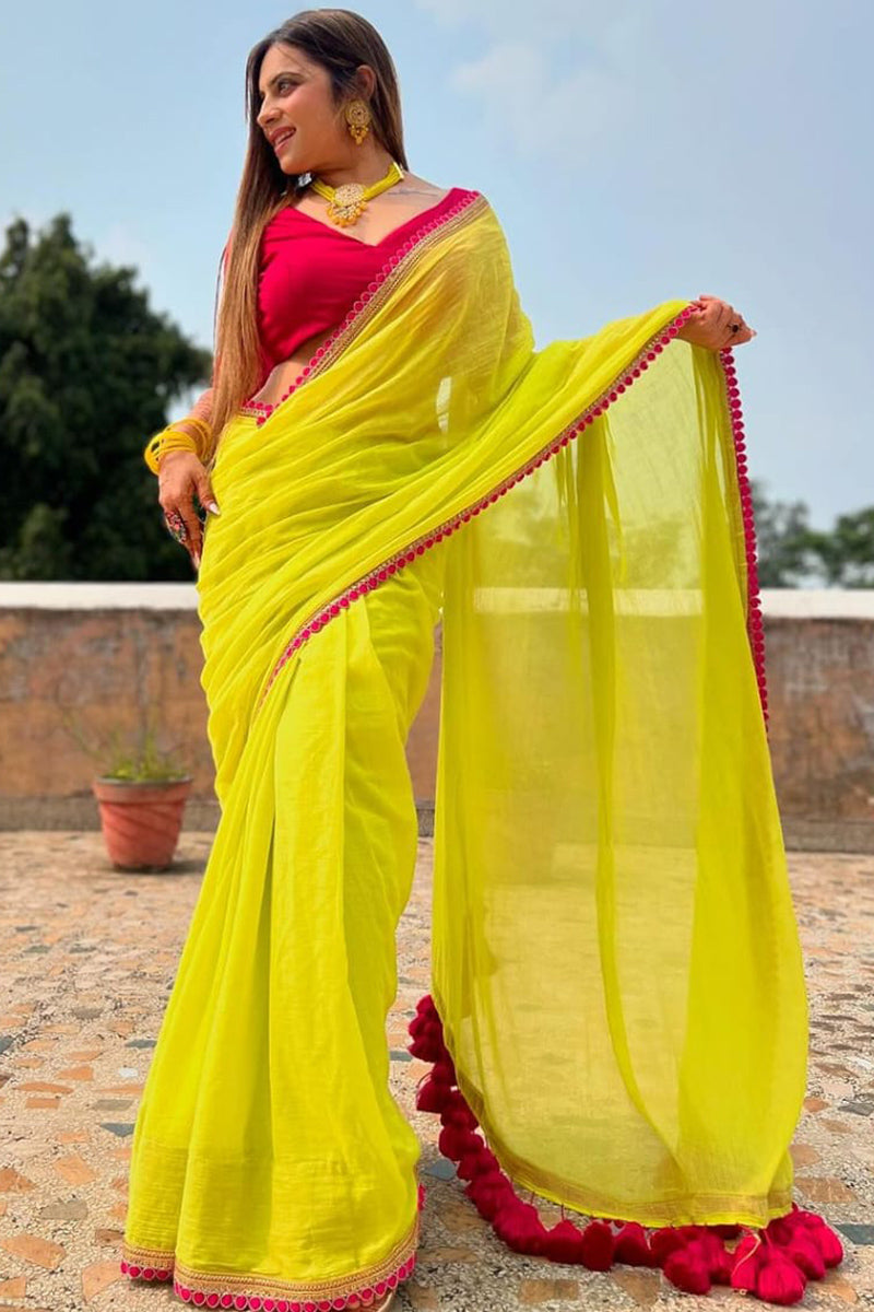 Flameboyant 1-Minute Ready To Wear Yellow Nylon Silk Saree