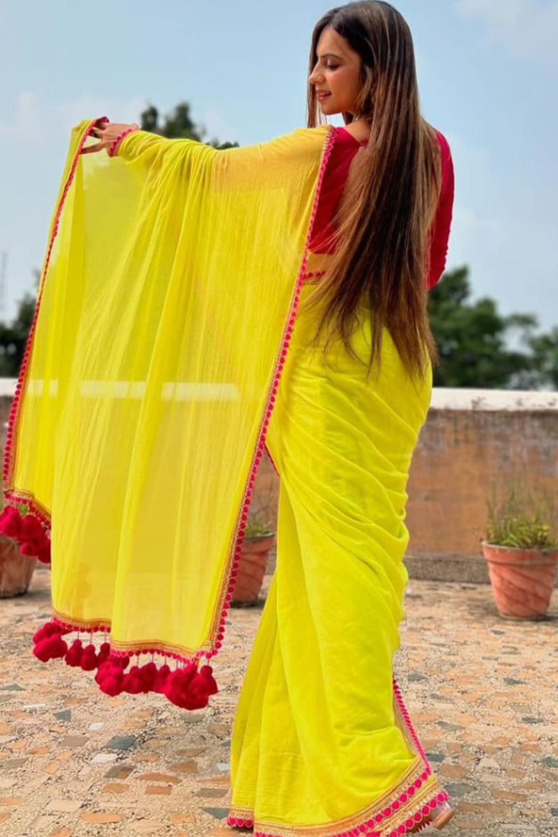 Flameboyant 1-Minute Ready To Wear Yellow Nylon Silk Saree