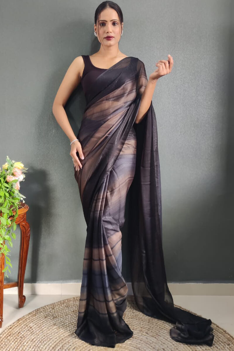 Appealing 1-Minute Ready To Wear Black Nylon Silk Saree