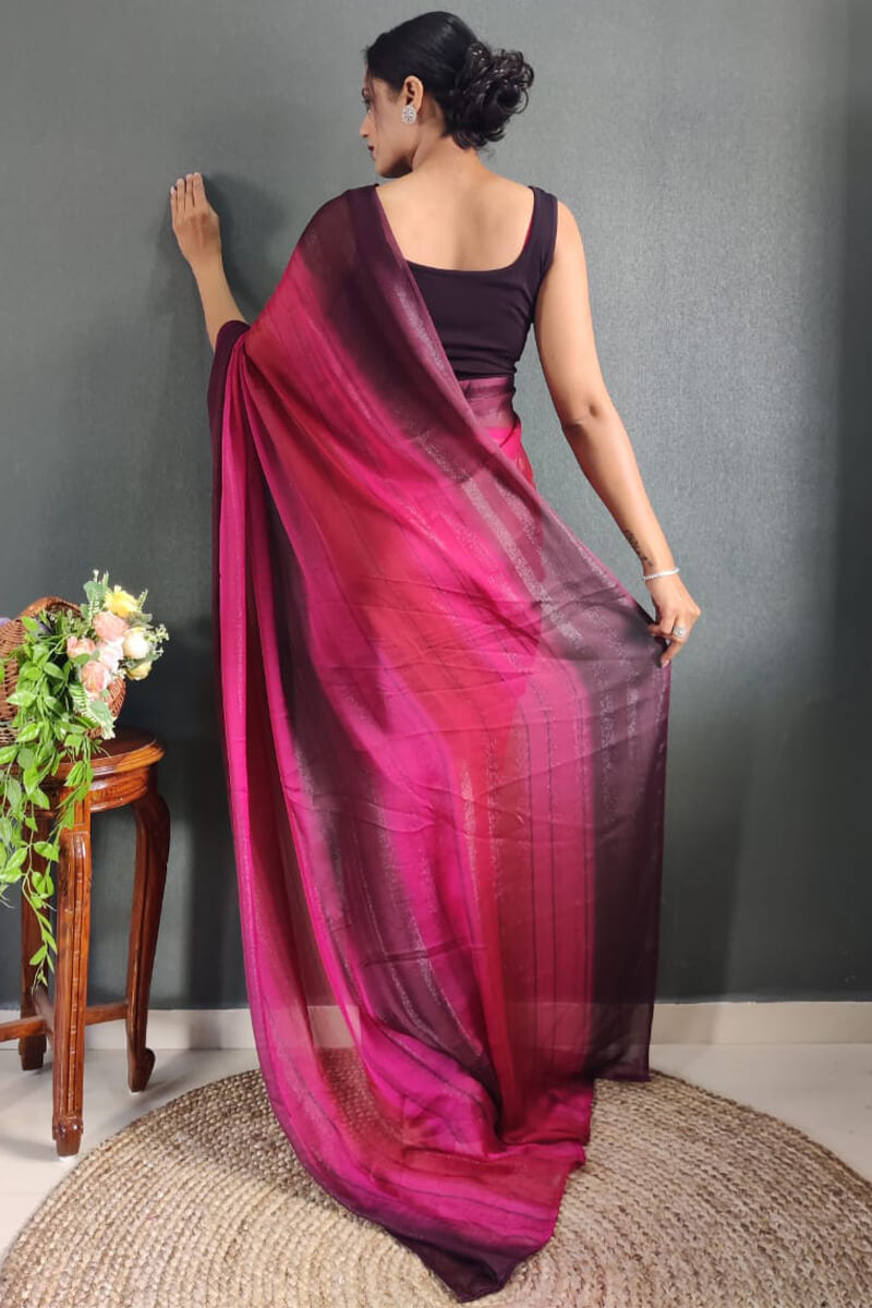 Demanding 1-Minute Ready To Wear Dark Pink Nylon Silk Saree