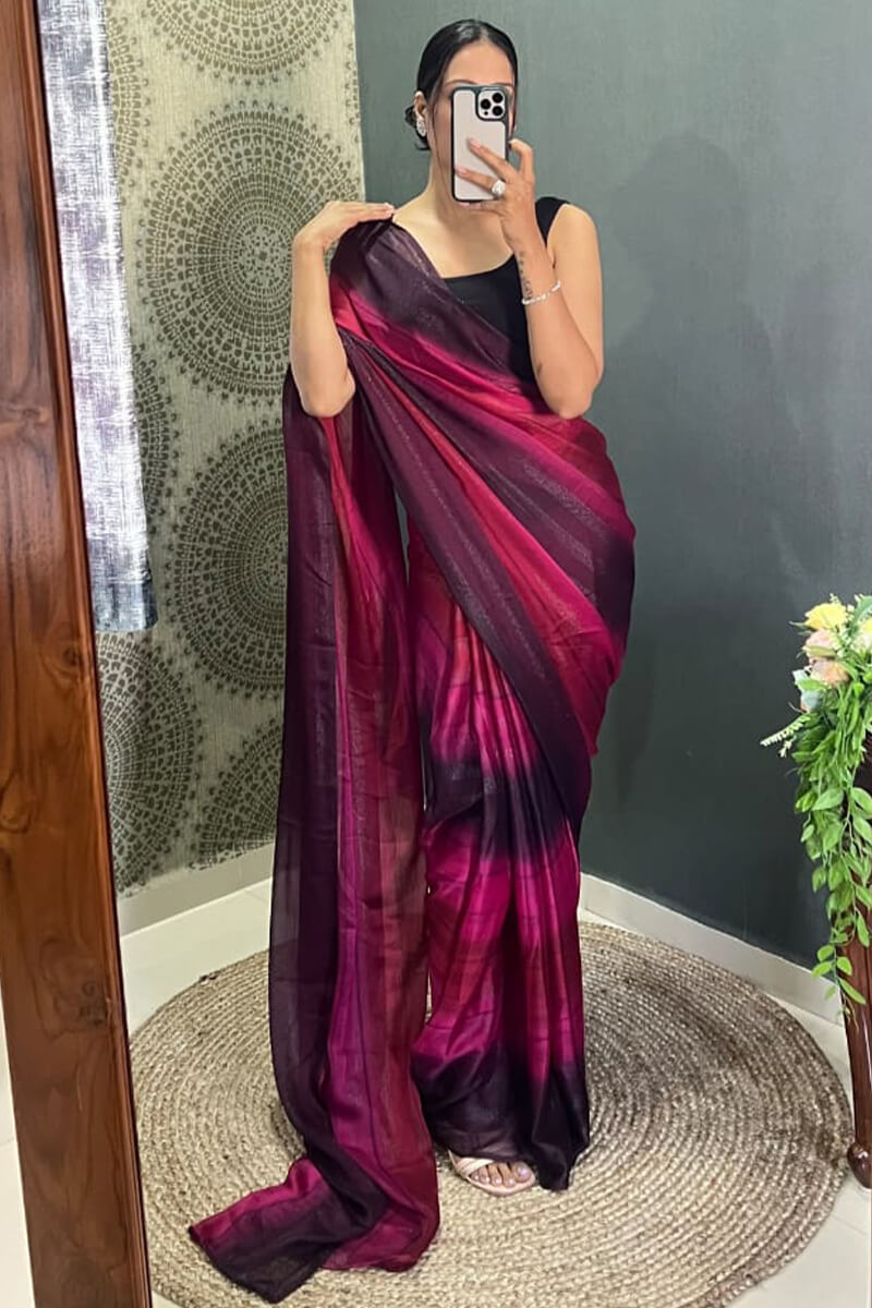 Demanding 1-Minute Ready To Wear Dark Pink Nylon Silk Saree