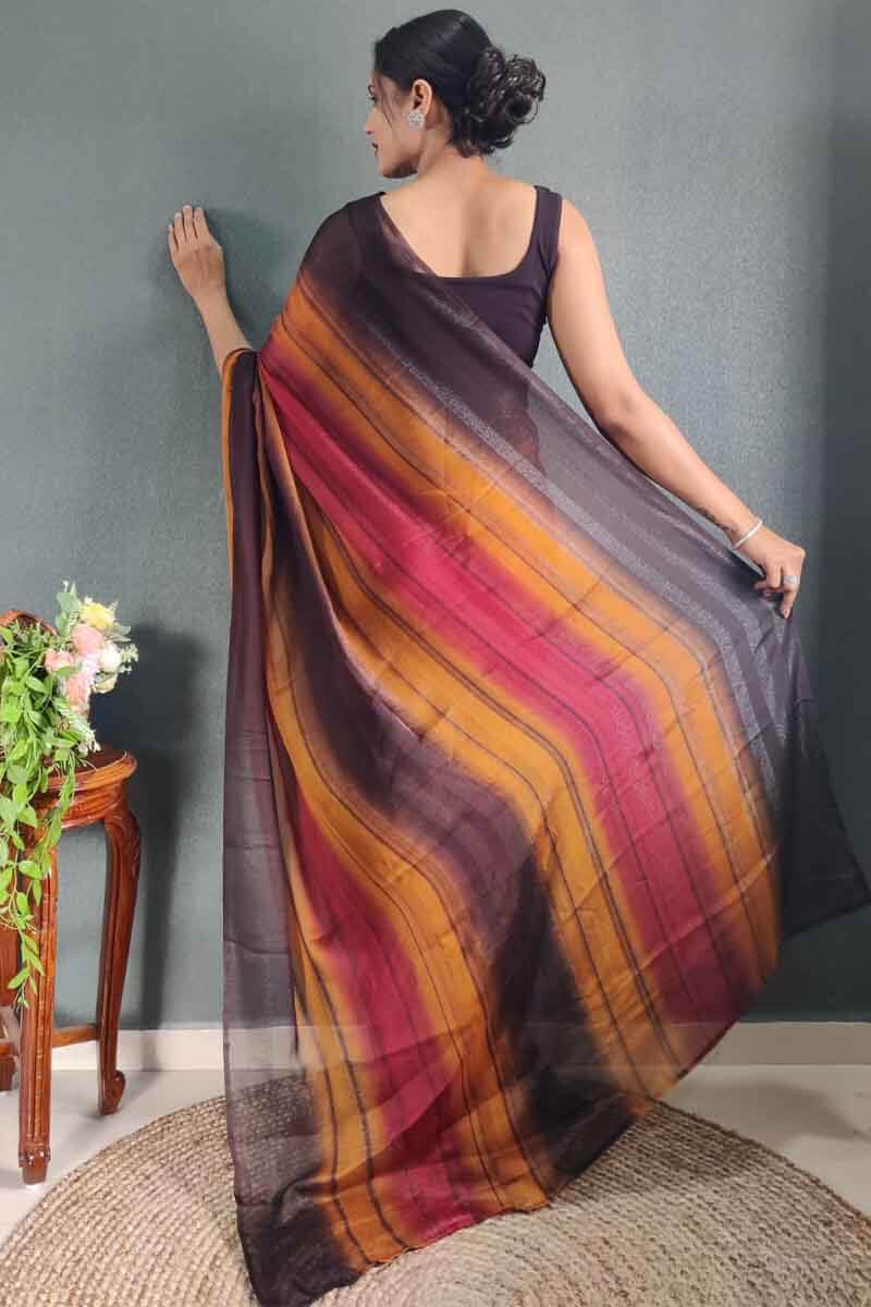 Angelic 1-Minute Ready To Wear Multicolor Nylon Silk Saree