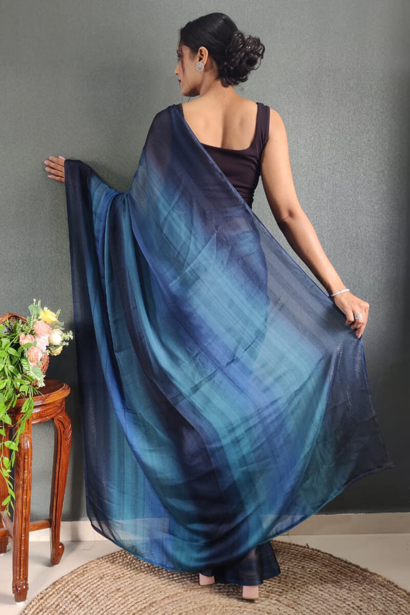 Engaging 1-Minute Ready To Wear Navy Blue Nylon Silk Saree