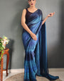 Engaging 1-Minute Ready To Wear Navy Blue Nylon Silk Saree