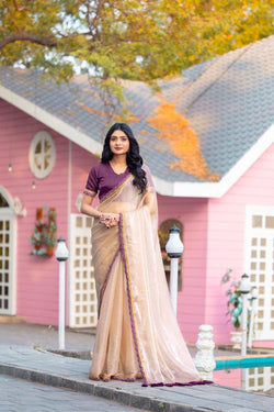 Delectable Beige Tissue Silk Saree With Dalliance Blouse Piece