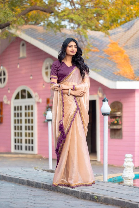 Delectable Beige Tissue Silk Saree With Dalliance Blouse Piece