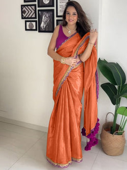 Luxuriant Orange Tissue Silk Saree With Incomparable Blouse Piece