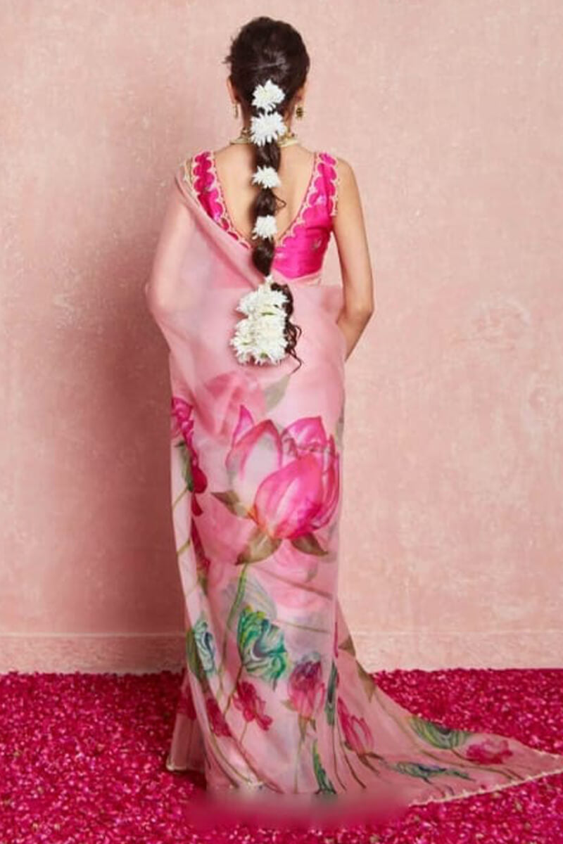 Refreshing 1-Minute Ready To Wear Baby Pink Organza Silk Saree