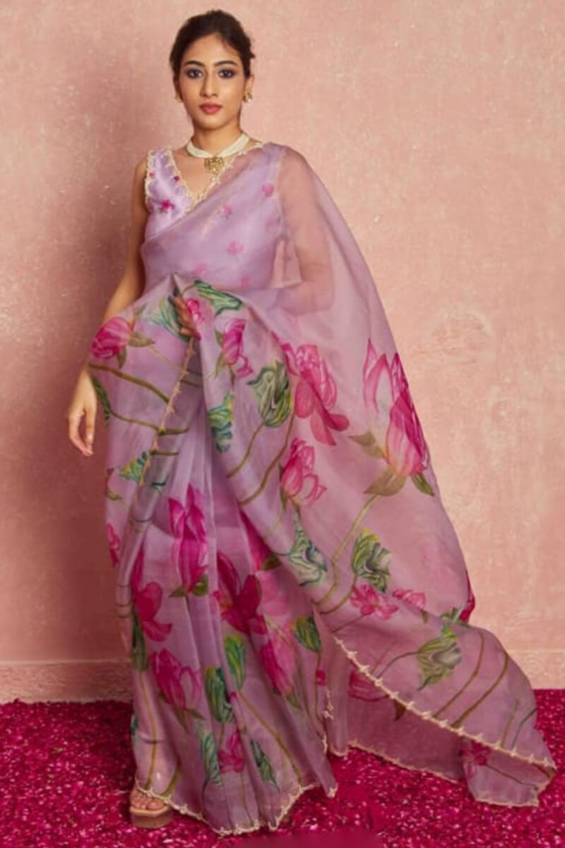 Demanding 1-Minute Ready To Wear Lavender Organza Silk Saree