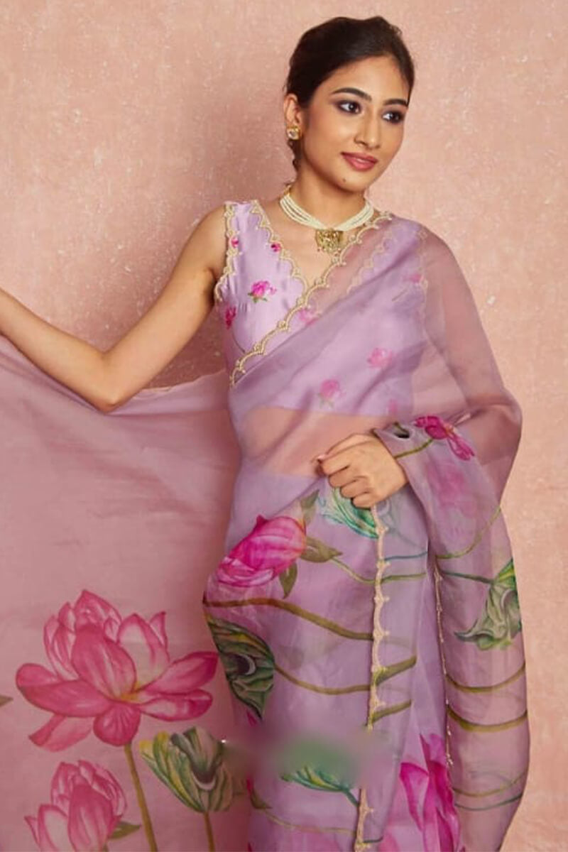 Demanding 1-Minute Ready To Wear Lavender Organza Silk Saree