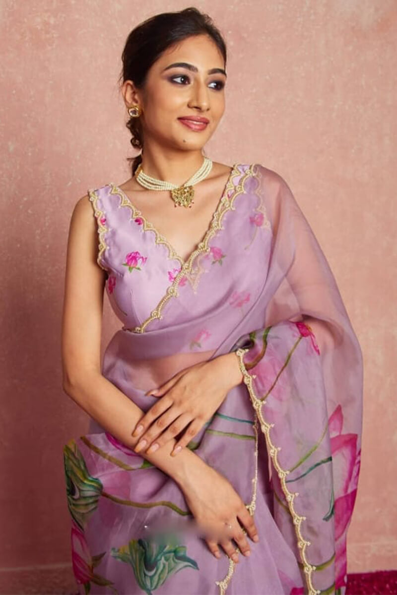 Demanding 1-Minute Ready To Wear Lavender Organza Silk Saree